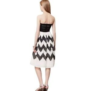 Anthropologie Leifnotes Black/White "Cherie" Chevron Strapless Party Dress SZ 10